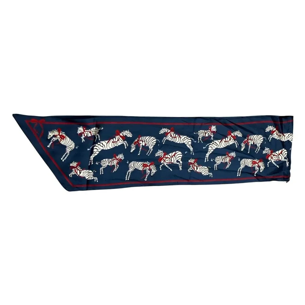J Crew Silk Skinny Scarf Womens One Size Navy Red Zebra Bow Twilly BS227